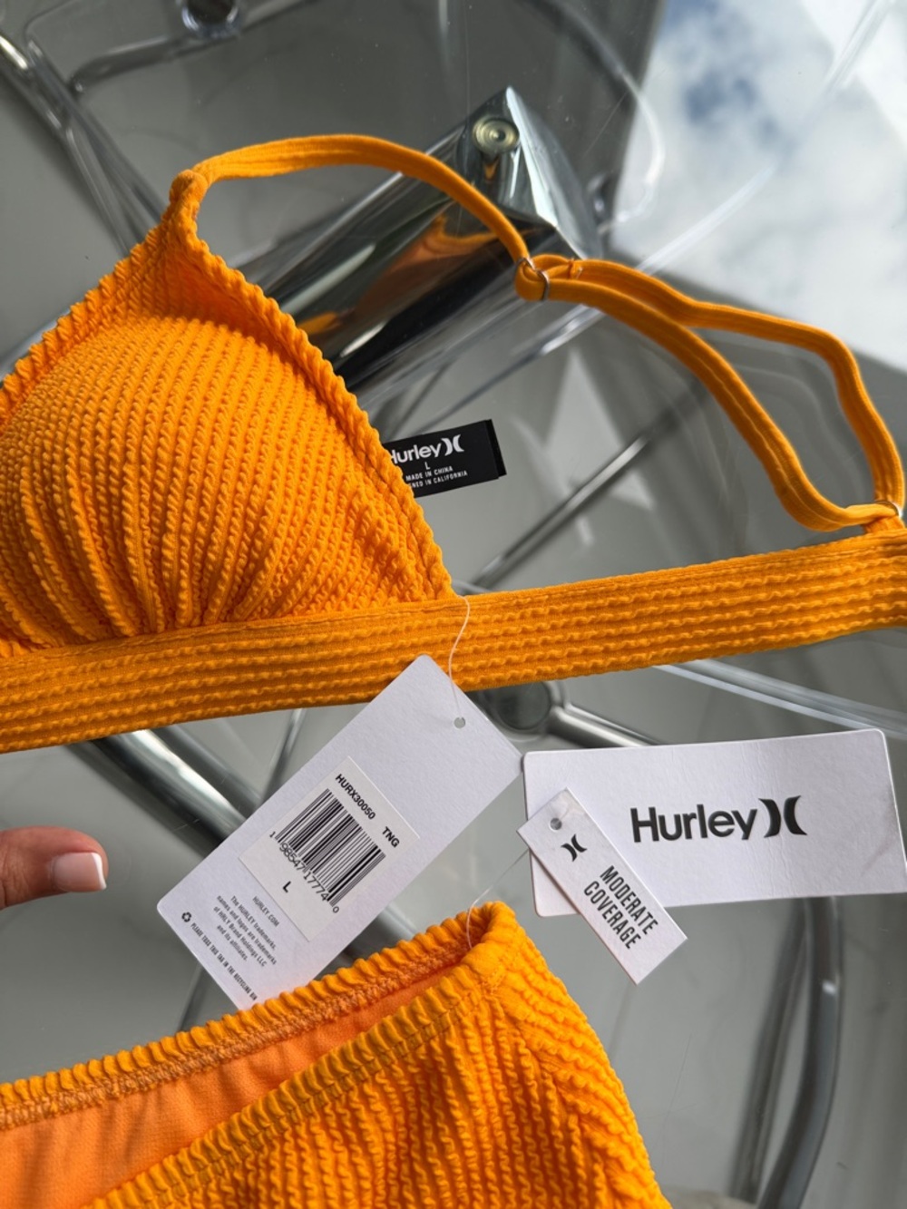 Hurley Bright Orange Ribbed Triangle Bikini - Picture 2 of 5